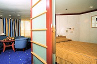 Balcony suite on the Louis Cristal cruise ship; bedroom