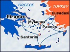 Small map of the 4-day cruise ex Piraeus
