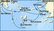 Small map of cruise to Cyclades & Kusadasi