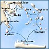 Small map of cruise to Cyclades, Peloponese, Crete