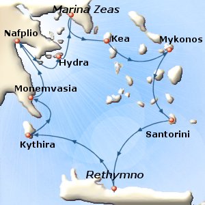 Map of the Classical Greece small ship/yacht cruise