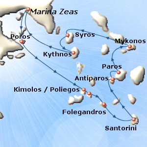Map of the Jewels of the Cyclades small ship/yacht cruise