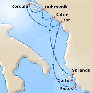 Map of the Adriatic Odyssey small ship/yacht cruise