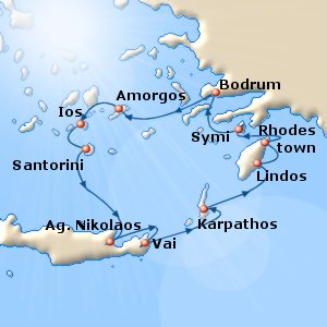Map of the Dodecanese Mosaic sail ship/yacht cruise