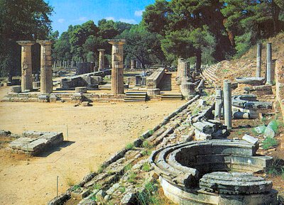 The Temple of Hera at the archaeological site of Olympia, at the altar of which the lighting of the Olympic Flame takes place