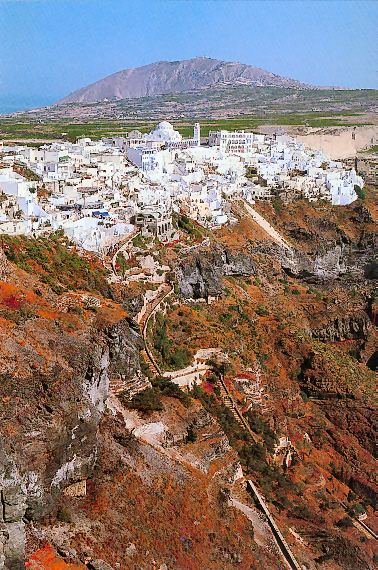 Santorini: view of the Fira town purged on the cliffs of the Caldera