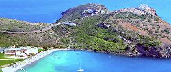 Airial view of the hotel and the Sounio peninsula with the Temple on top of it