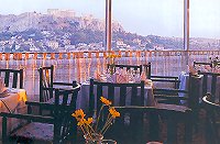 The roof top restaurant of the Astor hotel, with view over the Acropolis