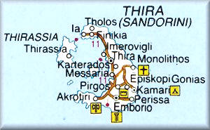 Map of Santorini island; click for larger map of the area and for information & pictures of Santorini