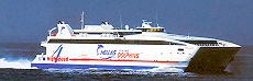 The High Speed 4 (HS): catamaran type car ferry, travelling in the Cyclades