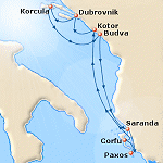 Map of the cruise from Corfu in the Adriatic Sea (ports of call in Albania, Montenegro, Croatia)