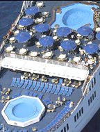 The swimming pool and the Jacuzzi of the 'Aegean II'  cruise ship
