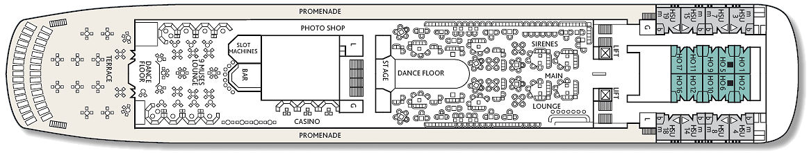 The deck plans of the 'Ruby' cruise ship - Greece