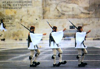 Athens, Syntagma: the Evzones in front of the Parliament (Syntagma Square)