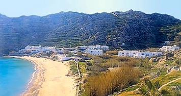 View of Psarou beach on Mykonos island
