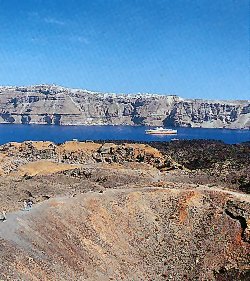 Santorini: view of the Fira town from the volcano