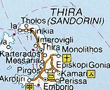 Map of Thira (Santorini); click to go to the hotels & general information page of Santorini