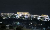 A night shot of illuminated Acropolis; photo by D. Howard