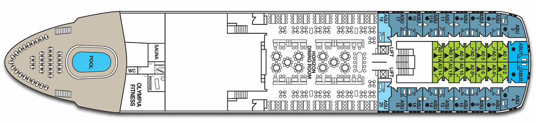 Deck: ‘Apollo’ / Ship: ‘Coral’ cruise vessel / Cruise company: Celestyal Cruises