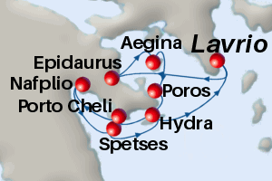 Small map of the 7-day Saronic Gems cruise; click for bigger map & further info