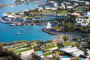 Bird's-eye view of the Elounda Bay Palace hotel from the North