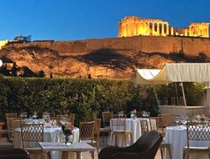 The view from the roof garden restaurant