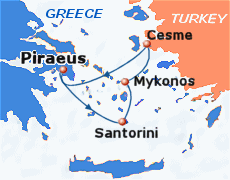 Small map of the 3-day cruise by Miray Cruises (summer itinerary); click for bigger map & further info
