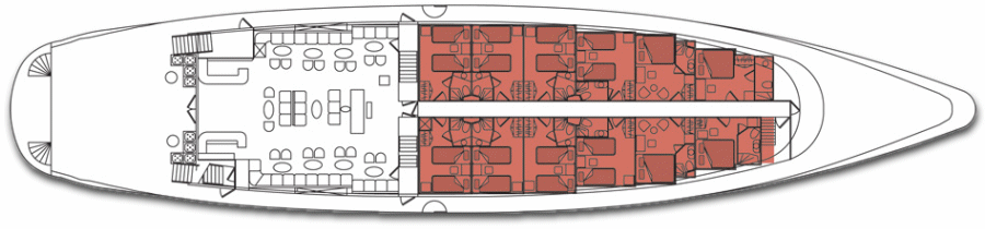 Deck: ‘Main’ / Ship: ‘Panorama II’ sail cruiser cruise vessel / Cruise company: Variety Cruises