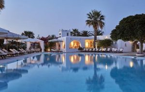 The pool area of the Yria hotel in Paros