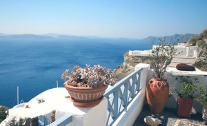 The view from Lava Oia's traditional houses