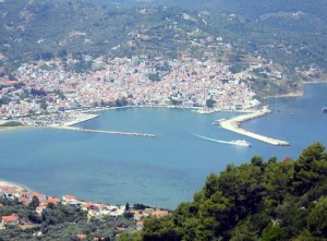 Distant view of Skopelos Town